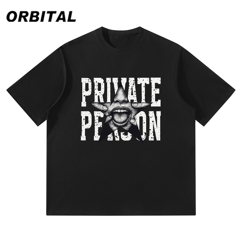ORBITAL Kaos Graphic Hitam 230GSM — Private Person Typography Oversize Unisex