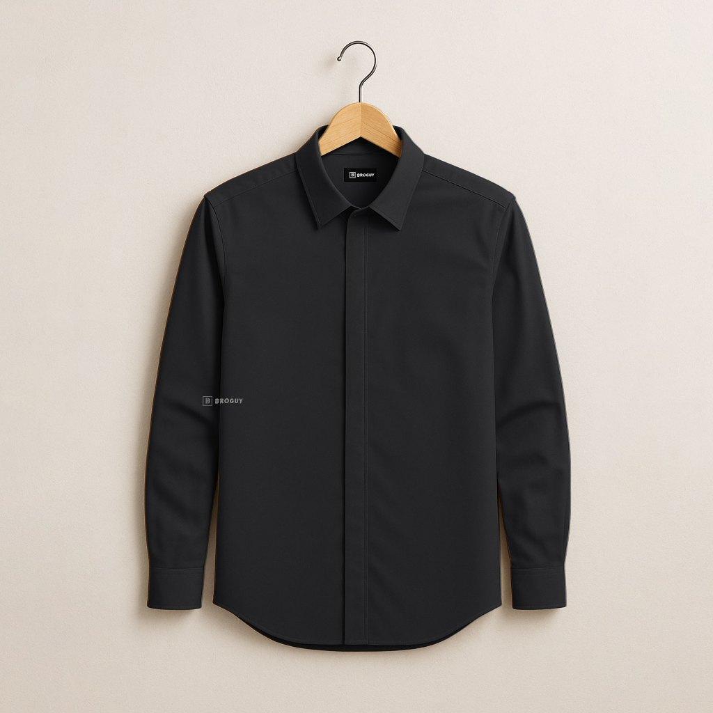 BROGUY Kemeja Zipper Pria Simple Lengan Panjang - Gray