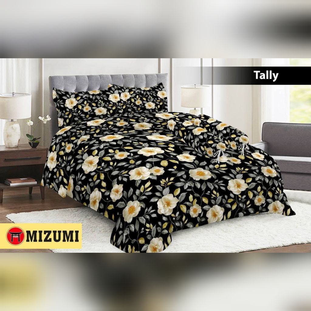 Sprei Set Sarban Sargul Motif Tally Bunga Hitam