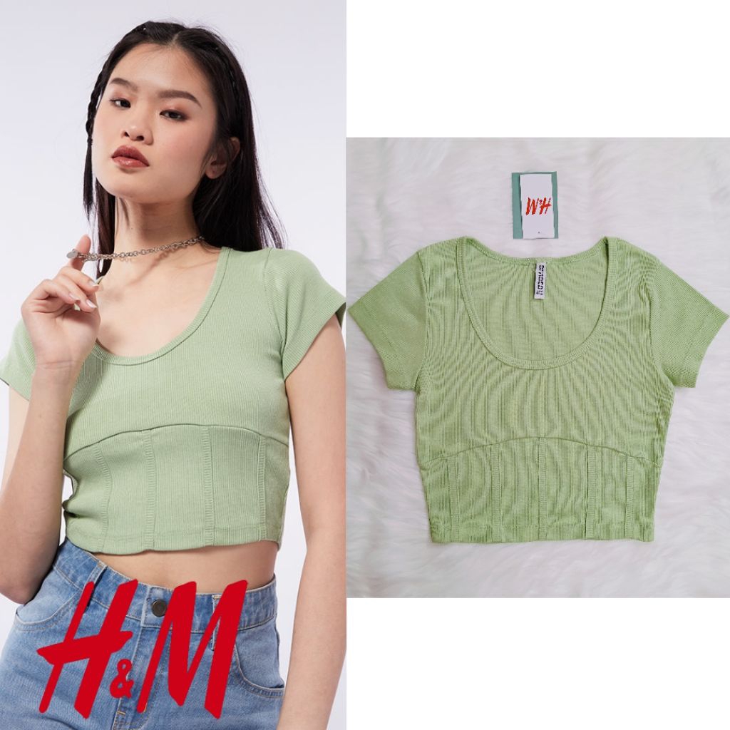Atasan H&M Wanita Kaos H&M Wanita Kaos Ribbed Top H&M