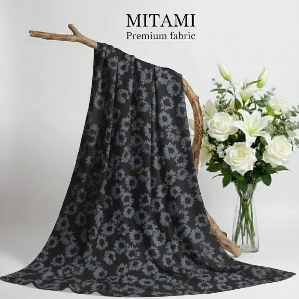 Kain Katun Motif Bunga Daisy Abu Hitam Premium / Kain Meteran (Harga Per 0,5)LQ