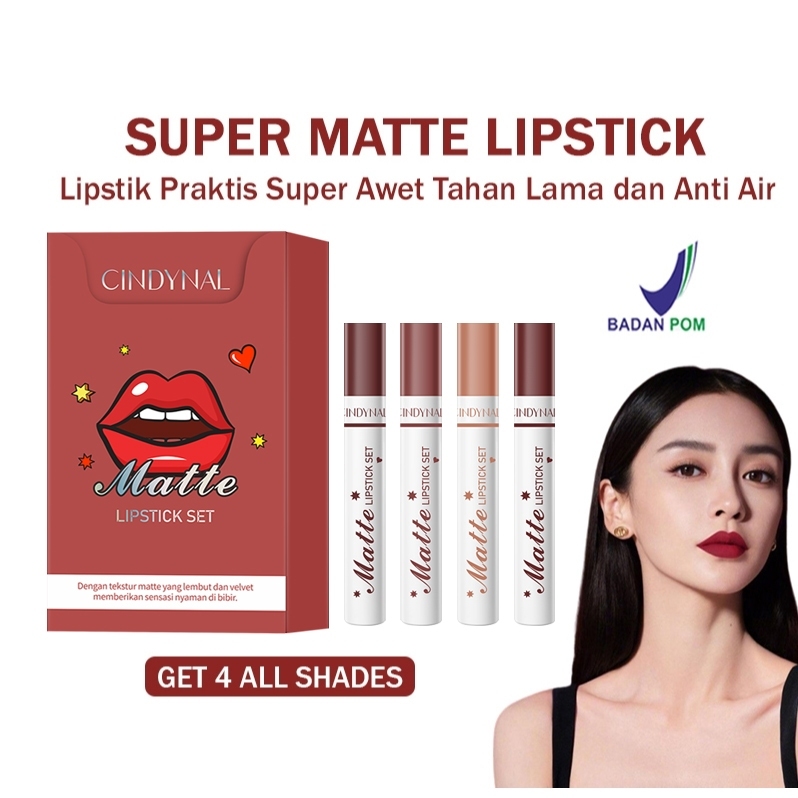 Cindynal Hey Girl Lipstick Matte Waterproof Korea 1 box isi 4 Lipstik
