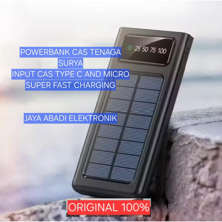 H100 POWERBANK SOLAR ORI 100% MATAHARI CAS TENAGA SURYA CAHAYA INPUT CAS TYPE C MICRO SUPER FAST CHA