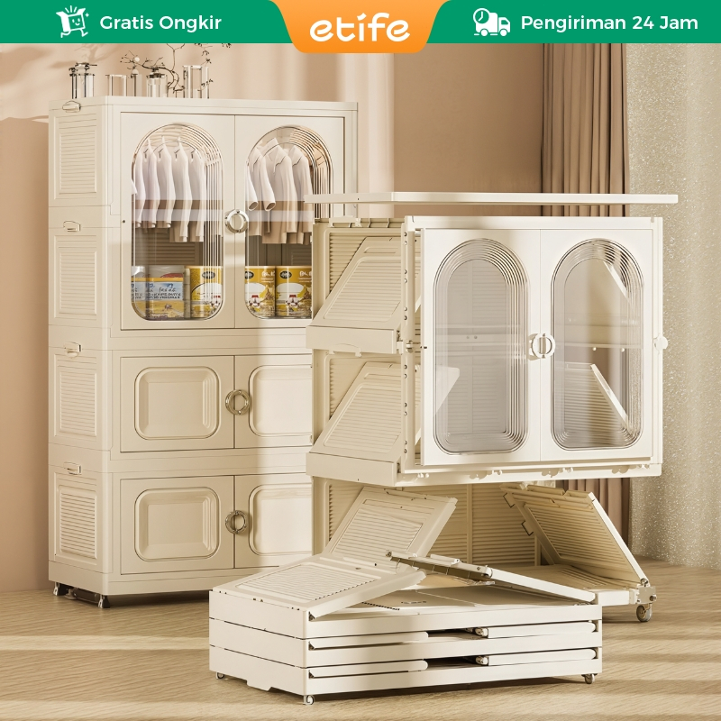 E-TIFE  Lemari Plastik Lemari Baju Bayi Anak Plastik Lemari Pakaian Estetik Minimalis Dengan Roda
