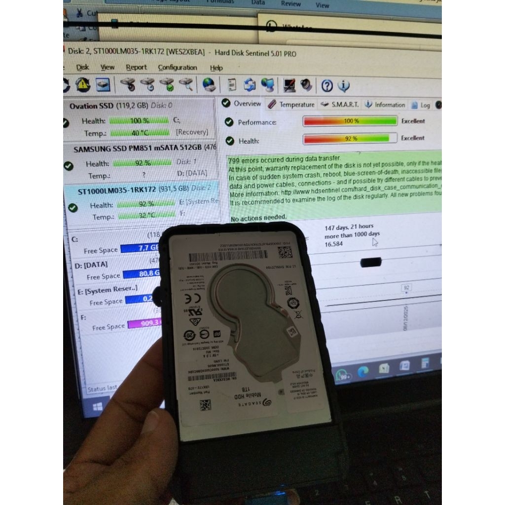 hardisk hdd laptop 1tb helty 94%,97%,99%,100% 1tera