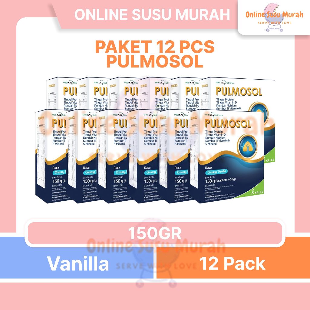PULMOSOL PAKET 12 KOTAK VANILA 150 GR SUSU DEWASA 150GR SSKD