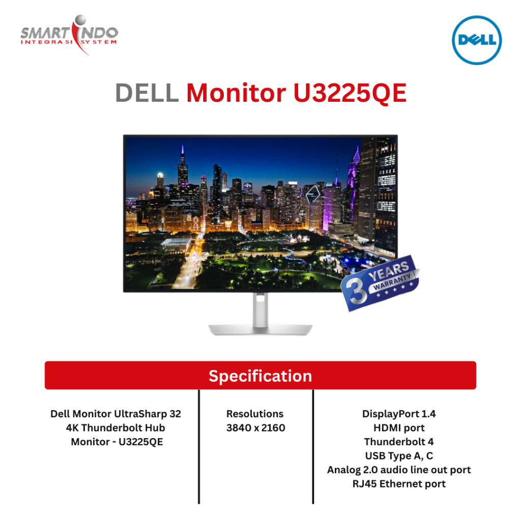 Dell Monitor UltraSharp 32 4K Thunderbolt Hub Monitor - U3225QE