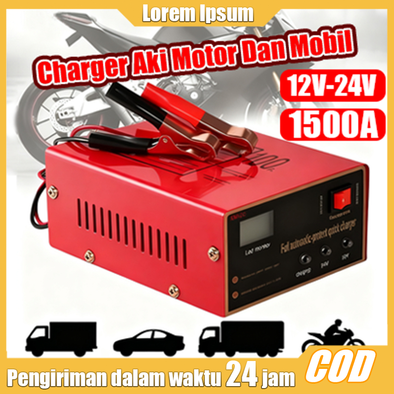 1500A Charger Aki Motor Mobil Otomatis Accu Kering Dan Basah Lead Acid Battery Charger Casan Aki Mot