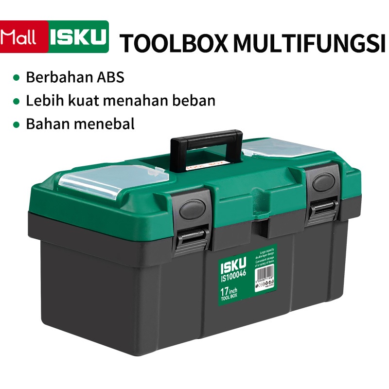 ISKU Tool Box 14 Inch Ukuran 36*19*18cm Tahan Lama Kotak Perkakas Toolbox