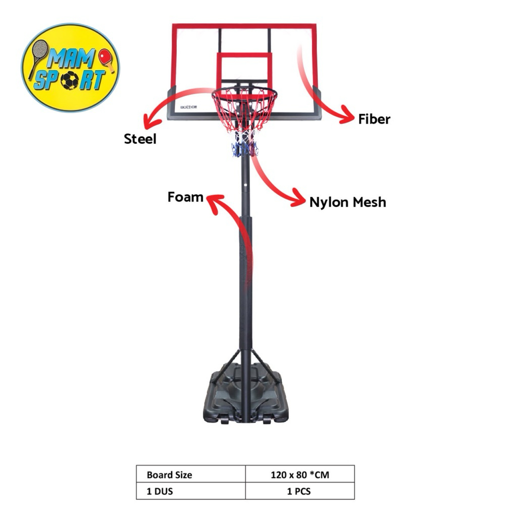 Papan Ring Basket Portable BOUNCE FIBER 120X80CM STAND Original