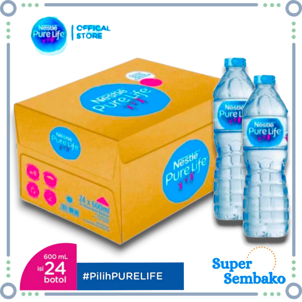 AIR MINERAL NESTLE PURE LIFE 600ml PER DUS IS 24 BOTOL INSTANT MAKASSAR