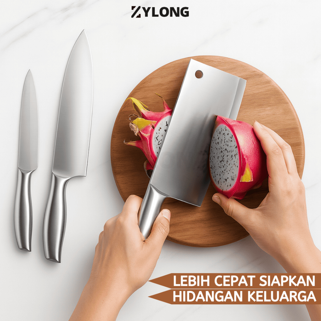 new deals set pisau dapur stainless tajam stabil, cocok untuk daging & ayam zylong
