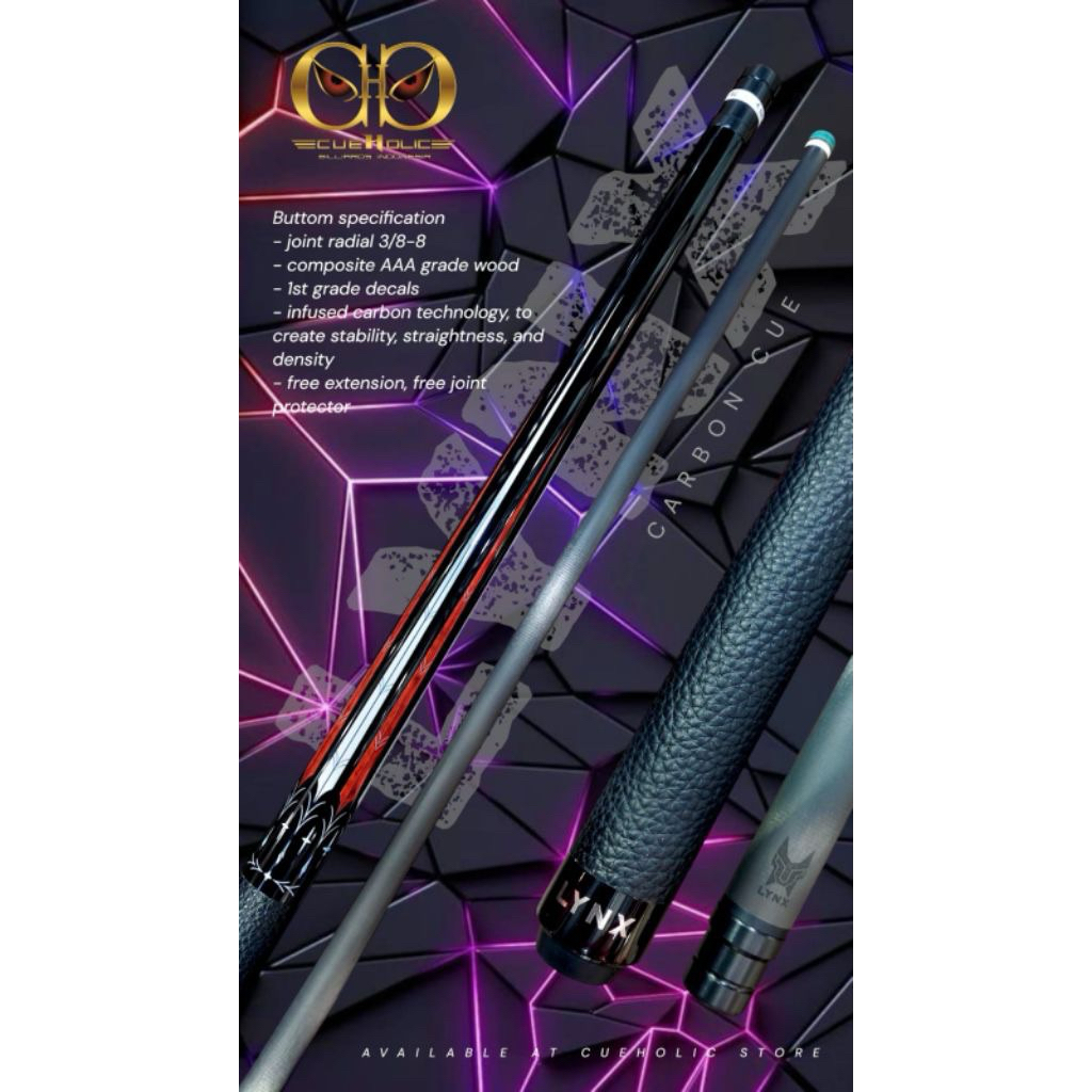 LYNX CARBON PLAY CUE GEN 3 RED AURA STICK BILLIARD SECOND GRESS