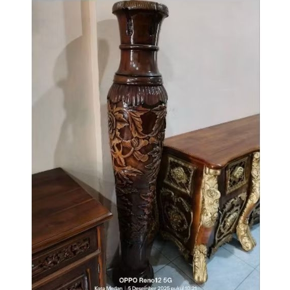 pot bunga ukiran kayu solid, pot kayu ukiran Jepara