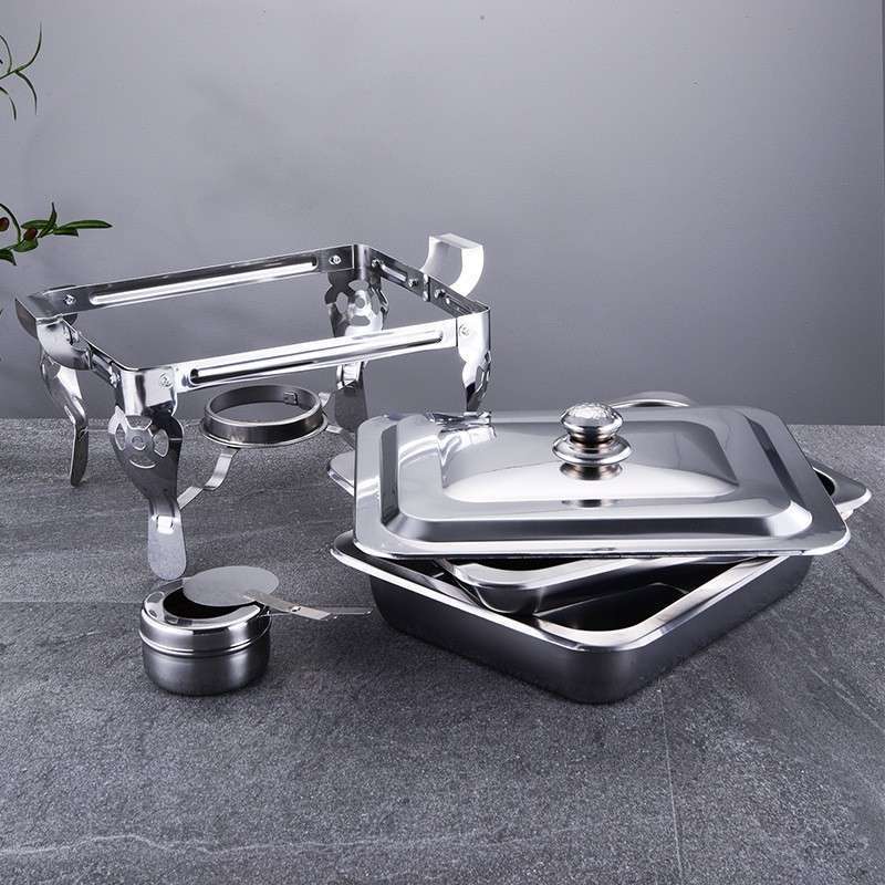 Warmer square pan 2 layer / chafing dish / pemanas makanan 1tungku / prasmanan jumbo kotak stainless