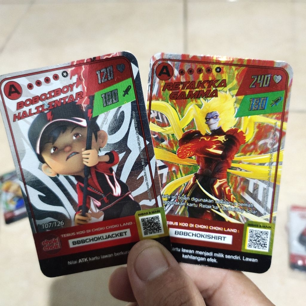 Kartu Choki Choki Hologram Silver Boboiboy Galaxy Halilintar & Retaka Gamma Bundling