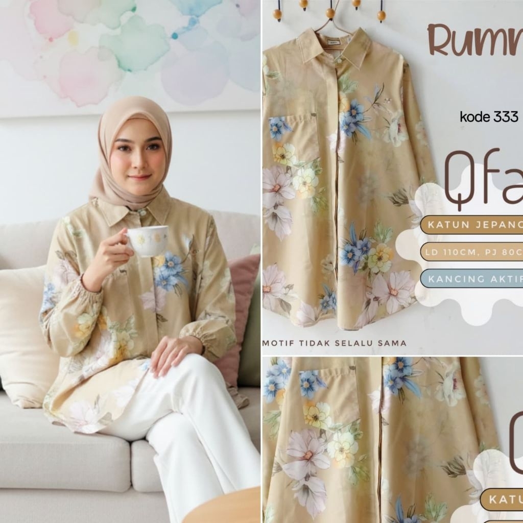RUMMI by QFA kemeja atasan wanita katun jepang motif