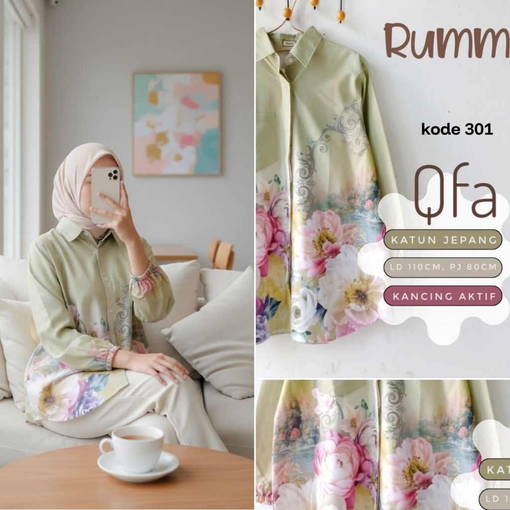 Rummi_Muuge atasan tunik top oneset bahan katun jepang adem tebel original rekomen by QFA