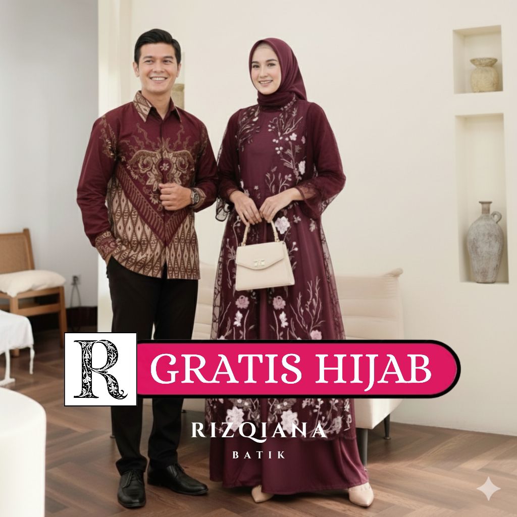 (ADA JUMBO) Dress Pesta Mewah Tille Premium Gamis Lebaran 2026 Batik Couple Gamis Brokat Terbaru Cou