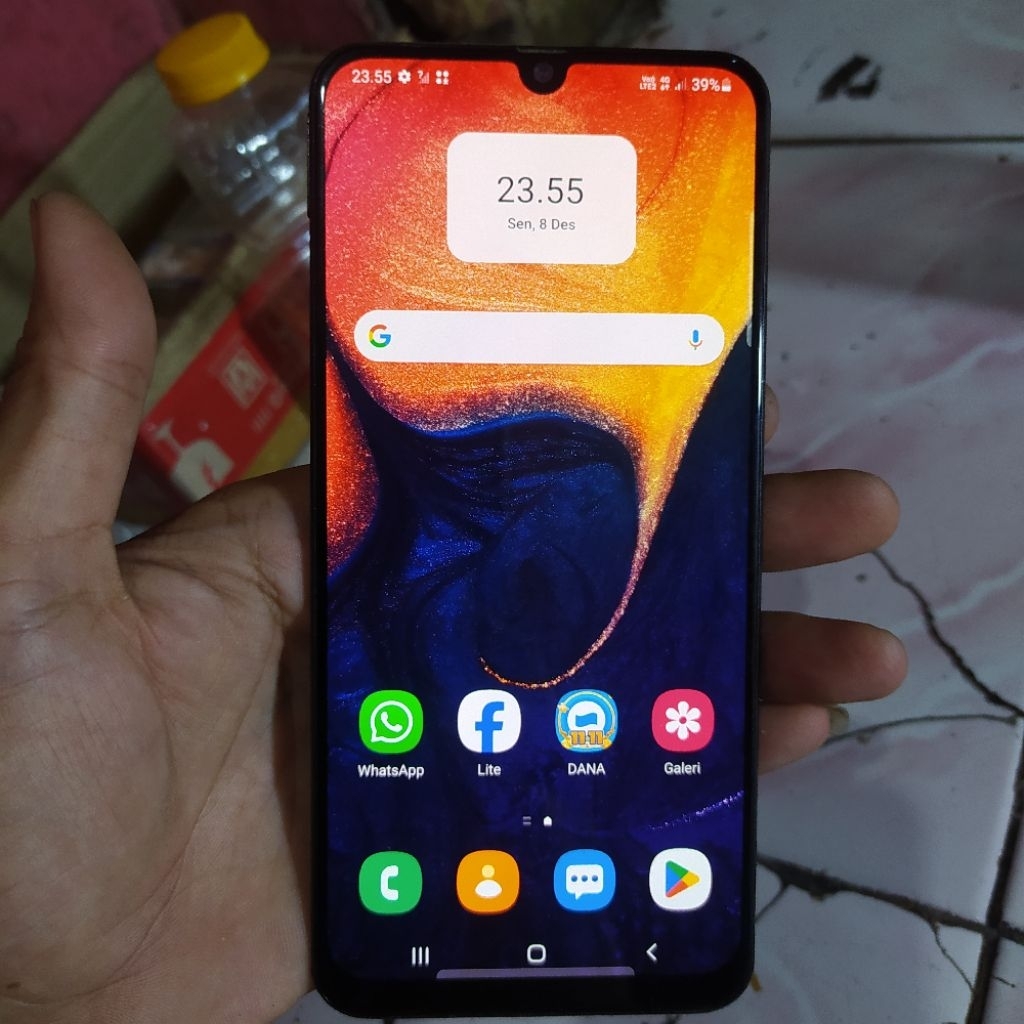 lcd +frame samsung A50 original copotan super amoled bening mantap
