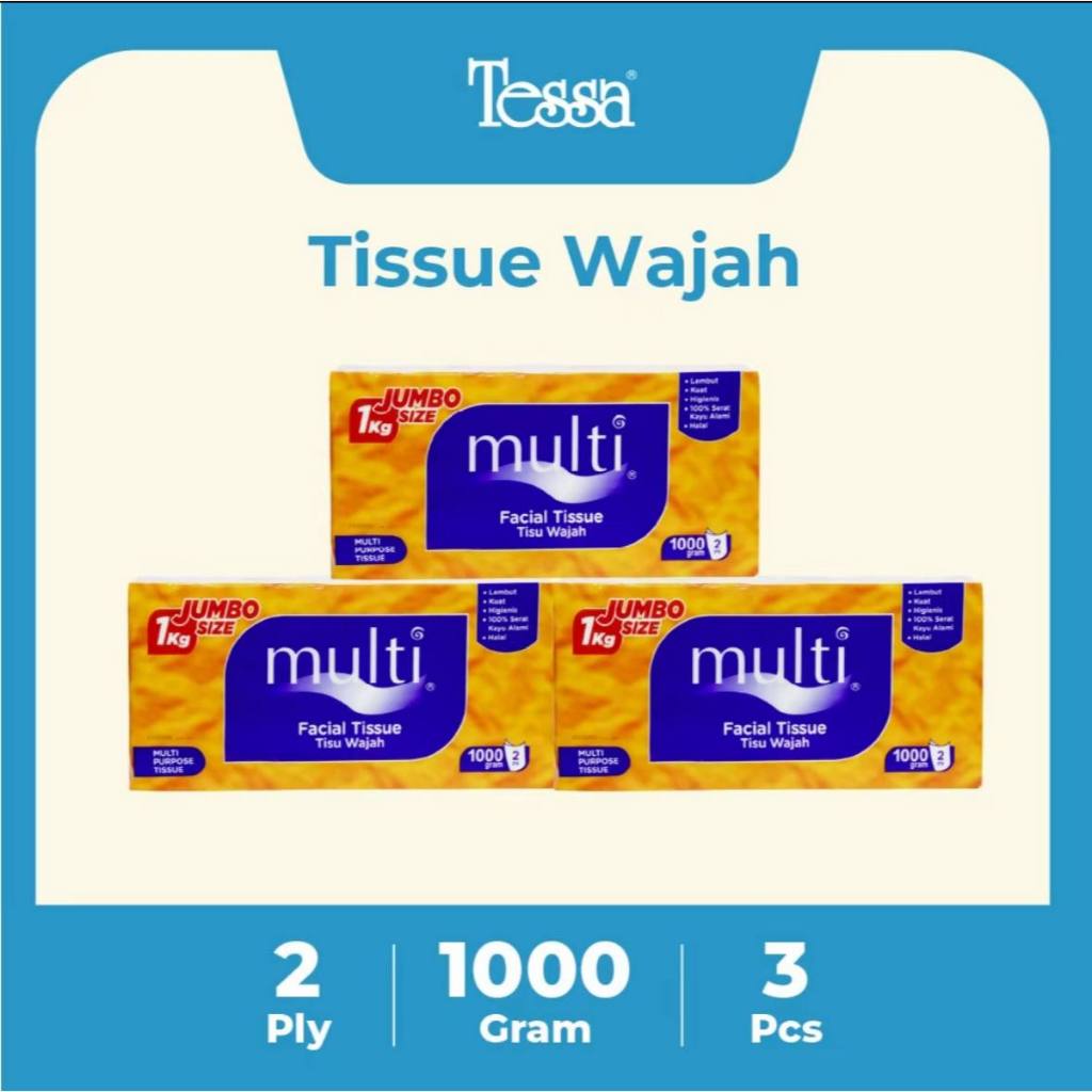 | 3PACK | TISU TISSUE WAJAH MULTI KILOAN FACIAL SOFT PACK 1000GR 2PLY Tisu Facial Lembut Halus Selem