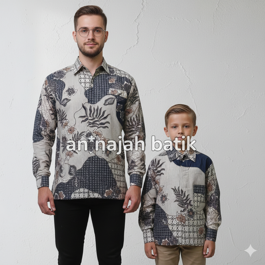 Batik Couple Ayah Batik Couple Ayah Anak Cream Mewah Motif pakis harmony  Size Lengkap S-5xl