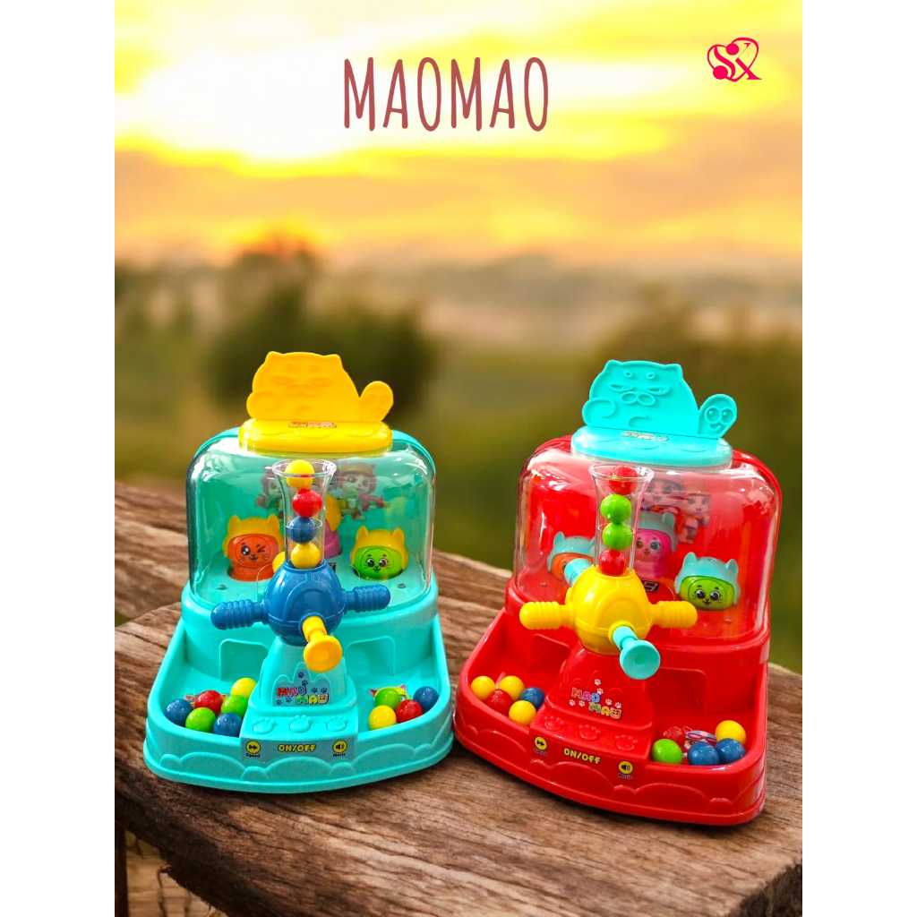 MAINAN ANAK MAOMAO CAT MESIN TEMBAK BOLA BONEKA MINI ADA LAMPU DAN MUSIK - MAINAN MESIN TEMBAK BOLA 