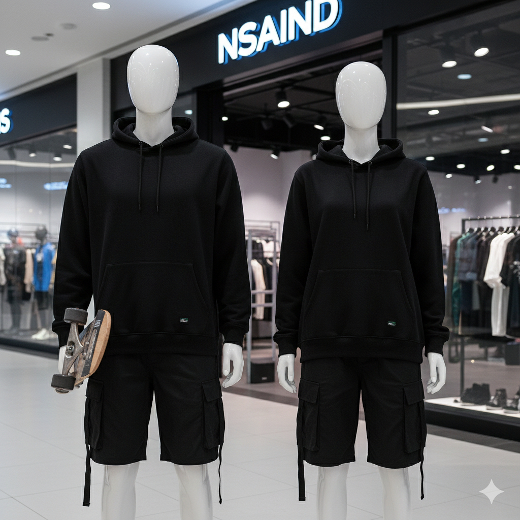 Nsa Ind  Hoodie simplicity   Basic Polos Black pria wanita oversize