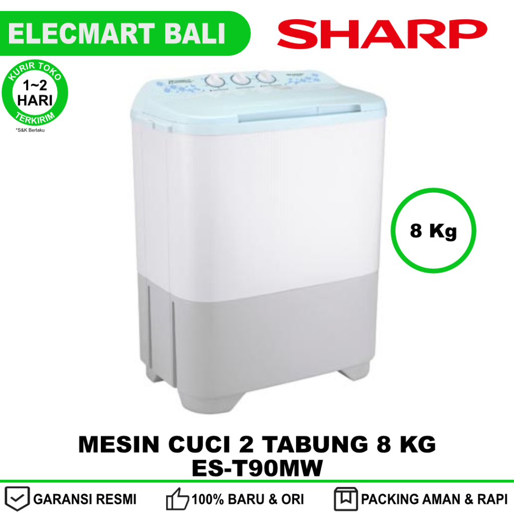 Mesin Cuci 2 Tabung Sharp 8 Kg ES-T90MW ES T90MW