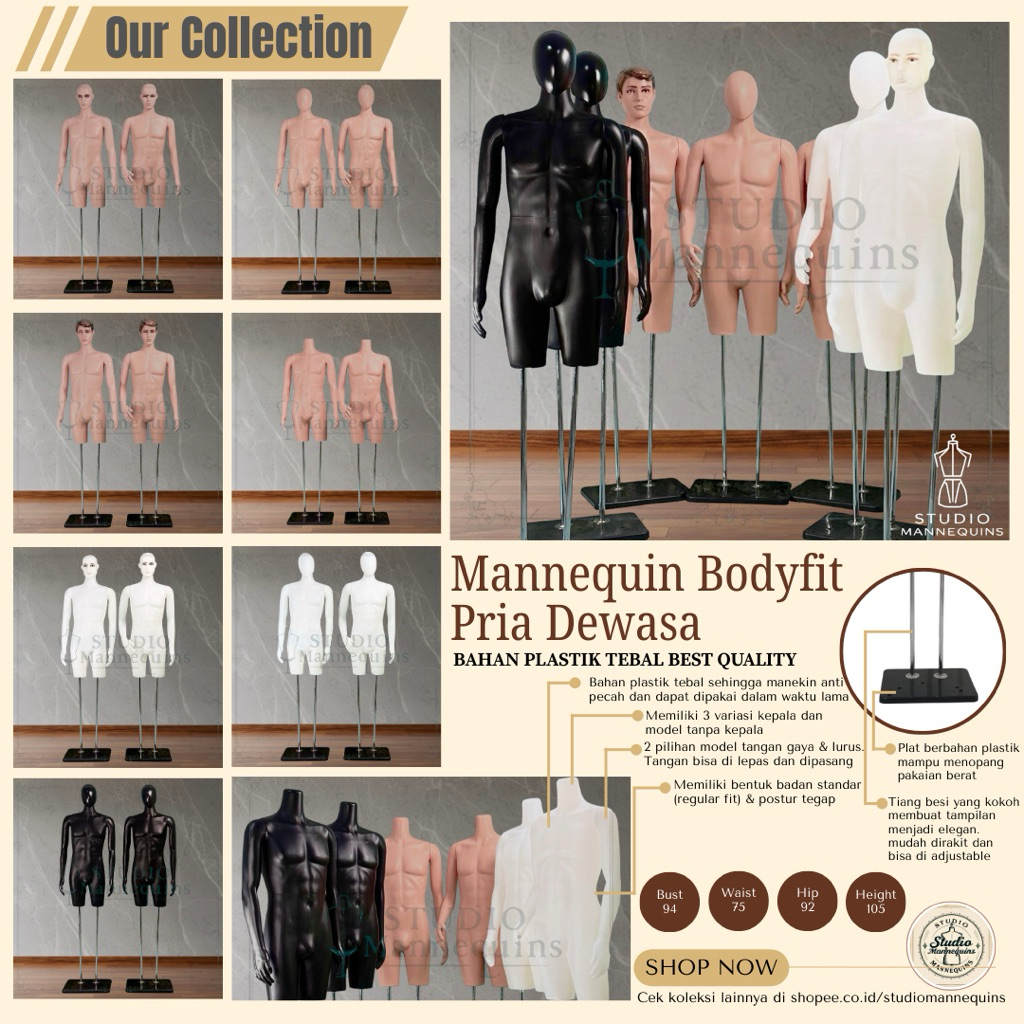 MANEKIN PRIA PLASTIK TEBAL BODYFIT + PATUNG BAJU PRIA FITBODY + MANEKIN COWOK BAHAN PLASTIK + PATUNG