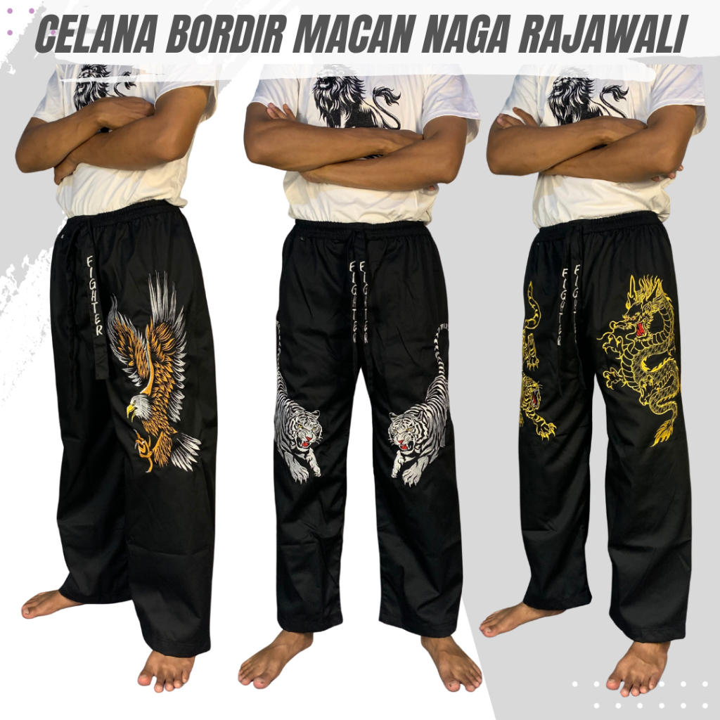 Celana Silat Bordir Komprang Panjang Pangsi Kombor GambarNaga Harimau Macan Rajawali Tebal