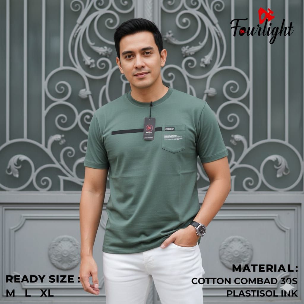Kaos T-shirt Saku depan Pria  Baju Atasan Distro Fourlight combed 30s