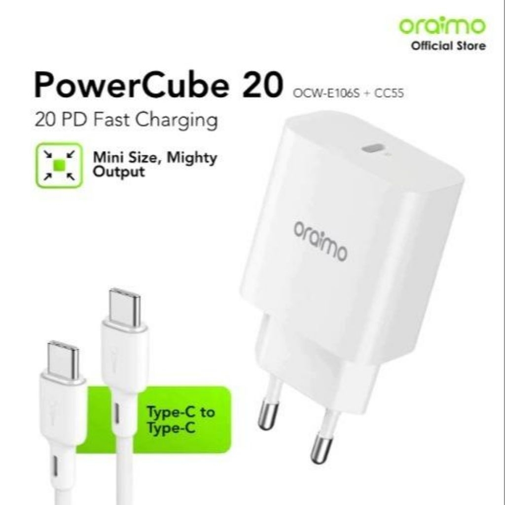 Oraimo OCW-E106S Charger 20W Fast Charging with Cable Type-C to C Original