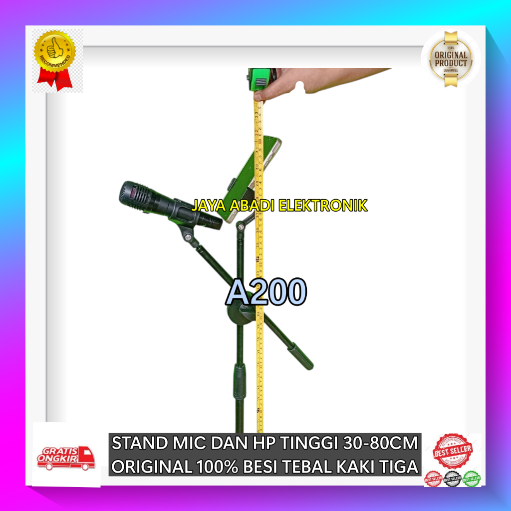 A200 HOLDER 2IN HP DAN MIC KAKI TIGA H75 STAND MIC PENDEK KAKI TIGA 46 - 81 CM ORI 100% HOLDER HP SH