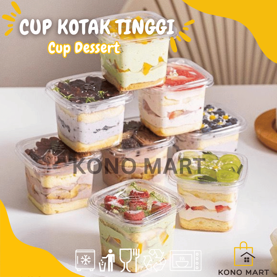 Kono Mart - Cup Dessert Premium Cup Kotak Tinggi 400 ml Tiramisu Cake Pudding Milk Cheese