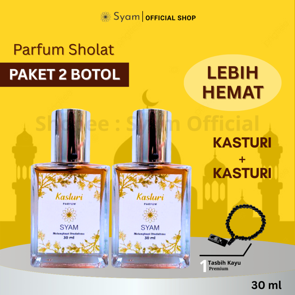 Parfum Syam Kasturi 30ml BELI 1 GRATIS 1 Aroma Rindu Tanah Suci Minyak Wangi Ibadah Sholat, Haji, Um