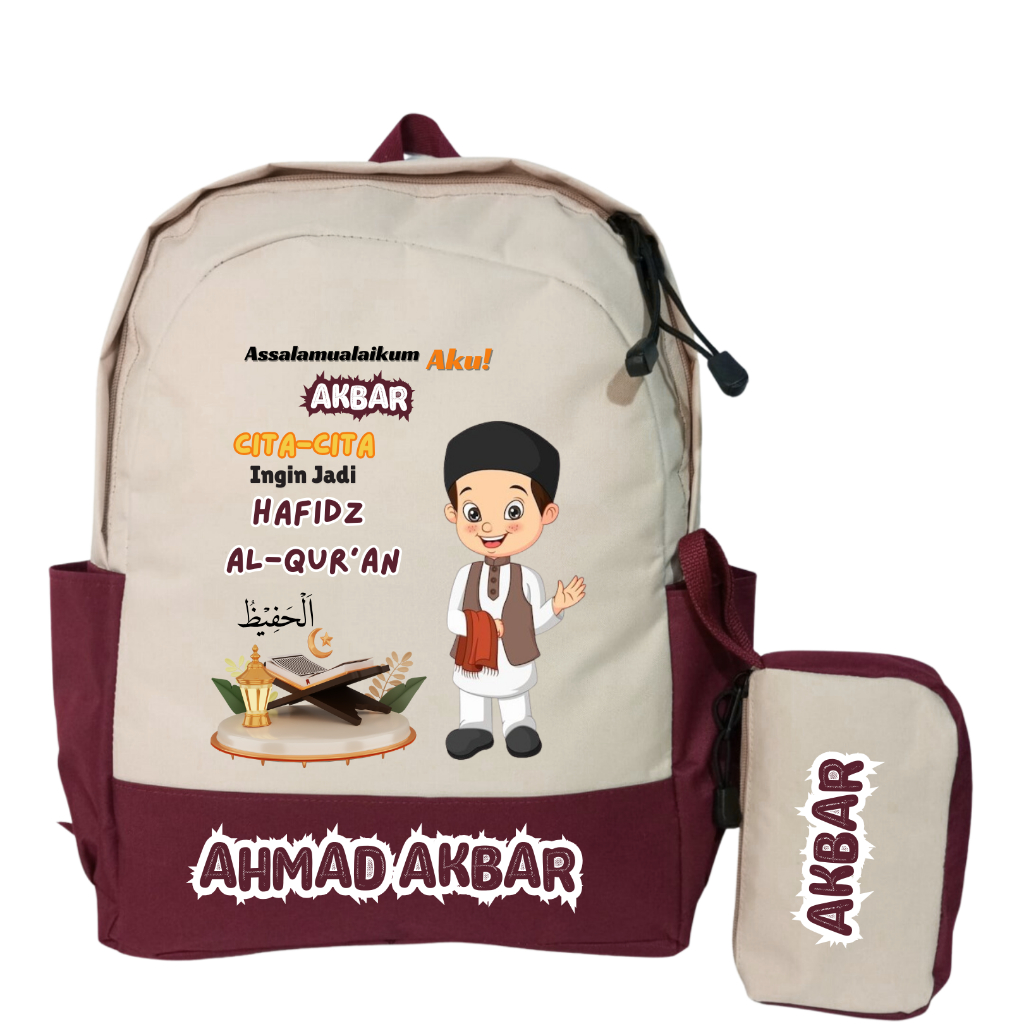 Sheku Tas Anak Karakter Hafidz AL-QUR'AN Untuk TK-SD Gratis Request Nama + Cita-cita Buah Hati