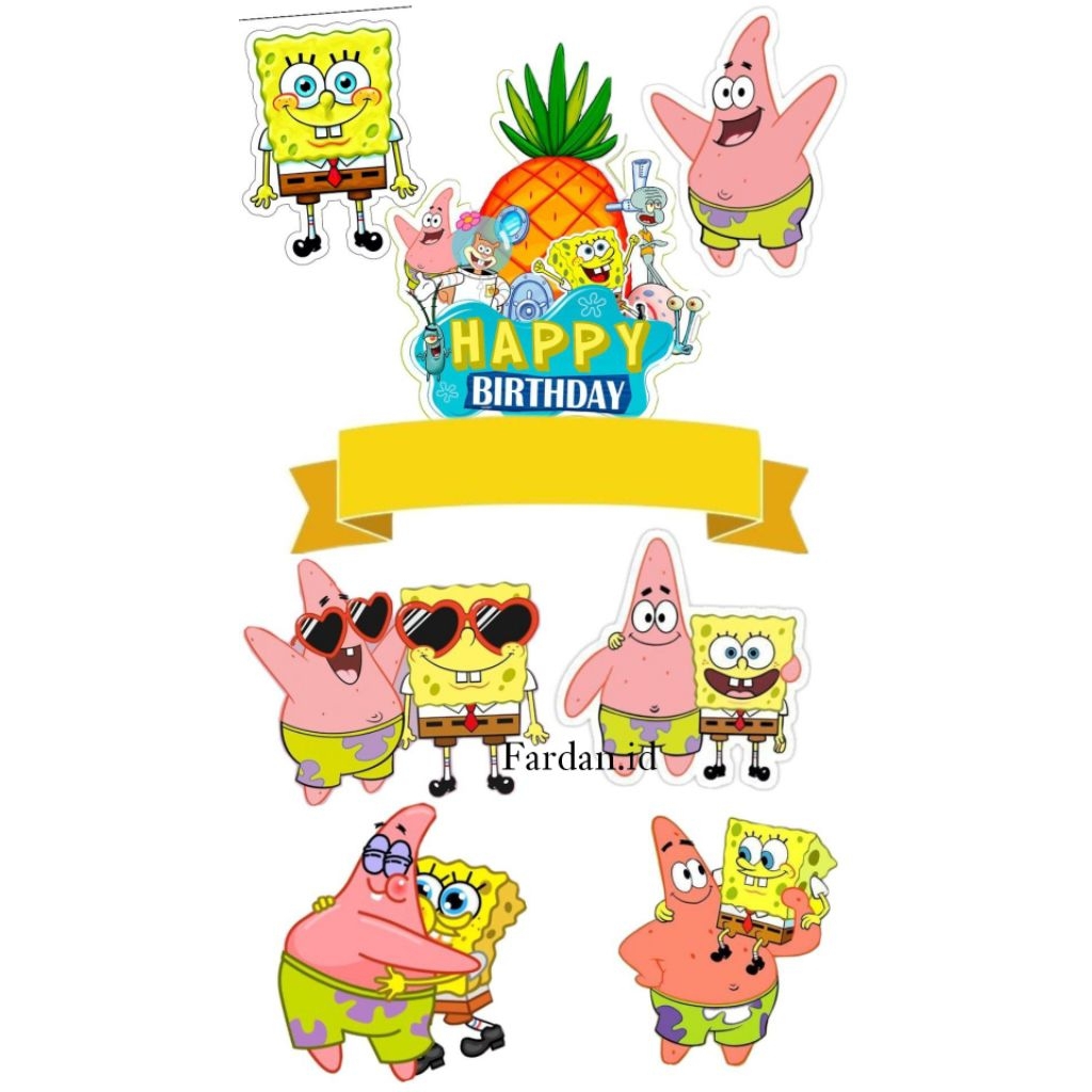 Topper Custom Nama Spongebob/Topper Cake Spongebob/ Topper Kue Ulang Tahun Tema Spongebob
