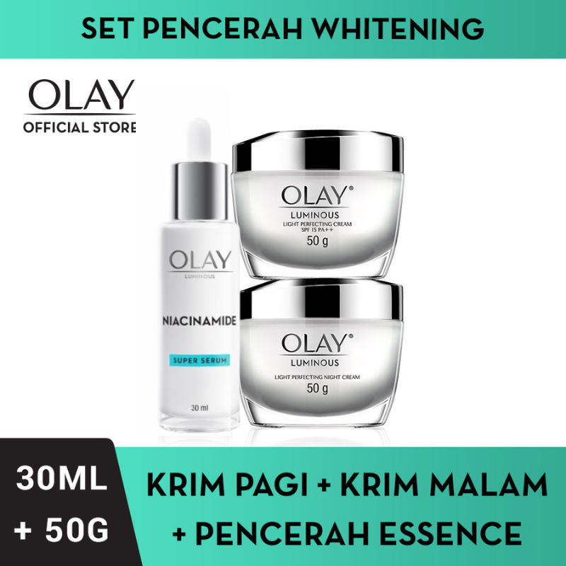 Olay Set Whitening Radiance Niacinamide Light Perfecting Day and Night Cream 50gr + Serum Skincare A