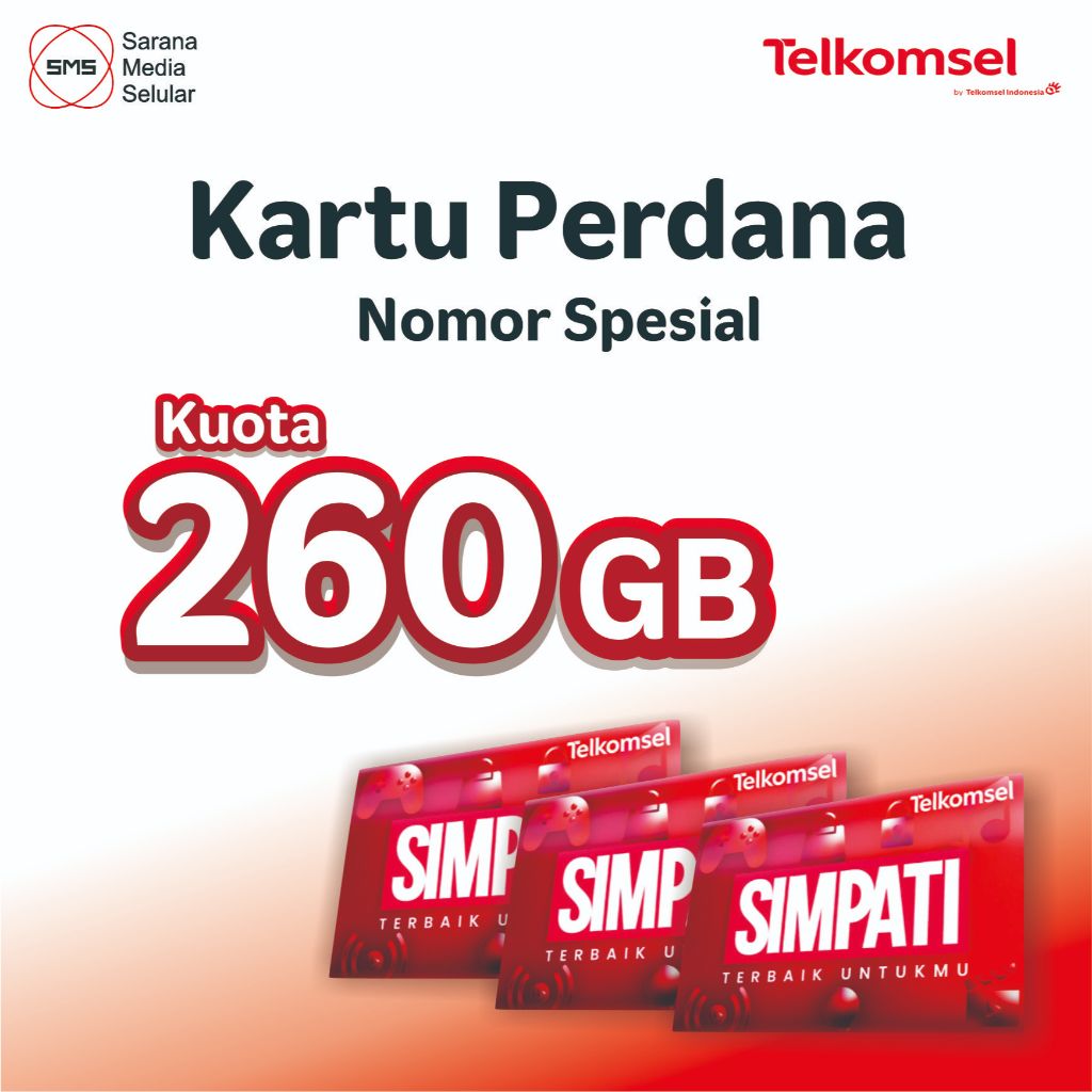 Kartu Perdana Telkomsel - Nomor Spesial Kuota 260GB / 12 Digit