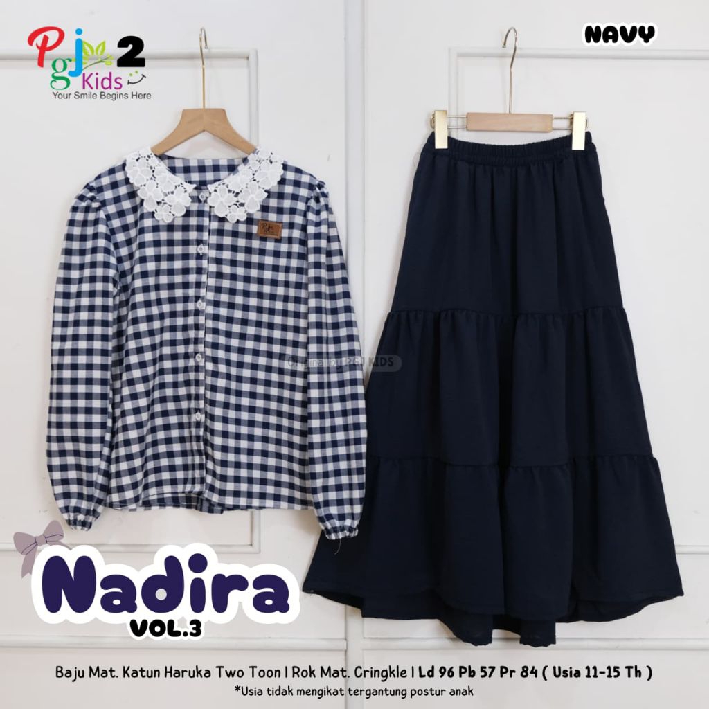 PGJ Kids - Nadira Setelan Baju Rok Anak 10-15 tahun set atasan kemeja anak kotak kotak + rok button 