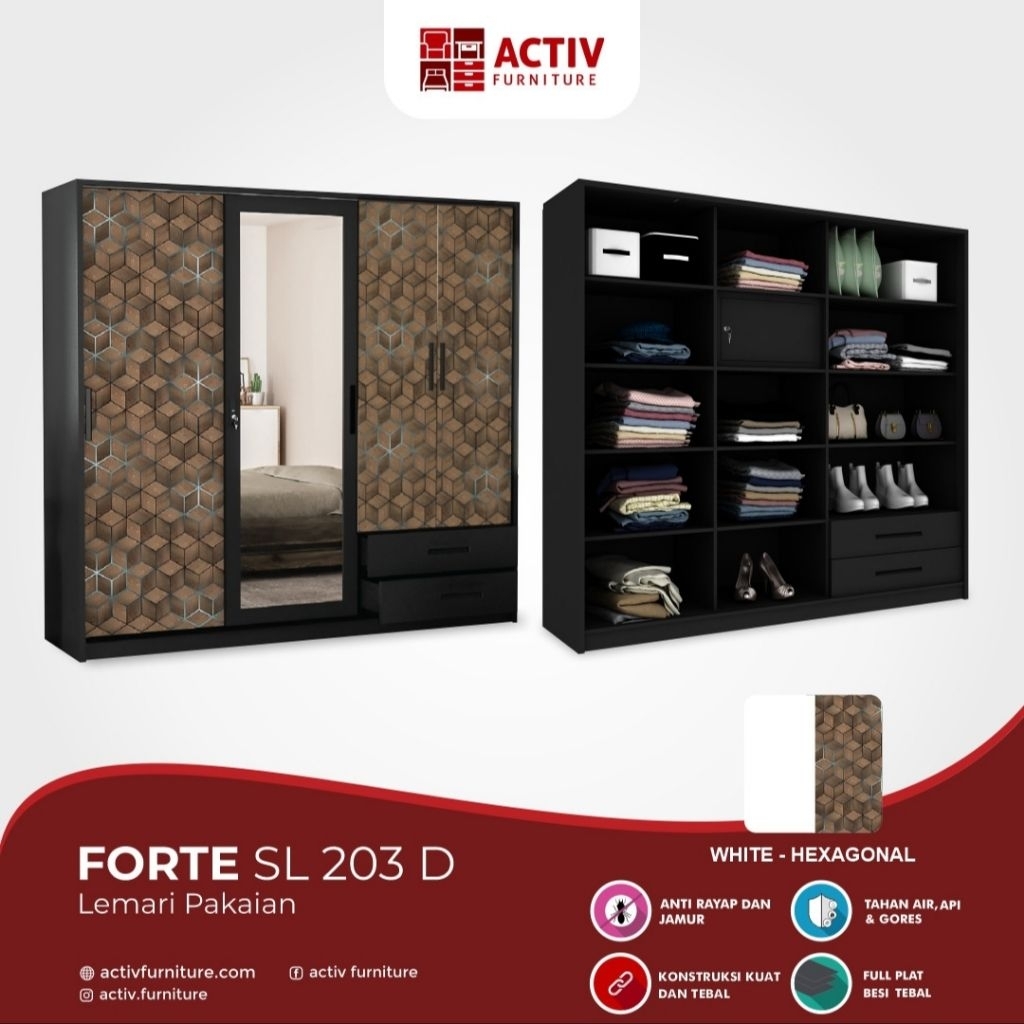 Lemari baju pakaian besi sliding swing Activ FORTE SL 203 - Bandung saja