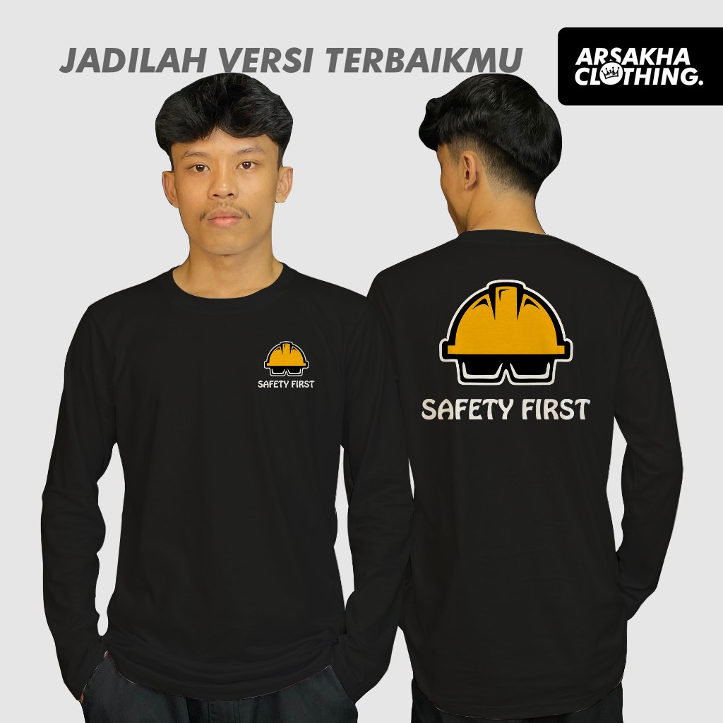 Kaos Lengan Panjang Safety First Helm Kuning Baju Distro by Arsakha Clothing