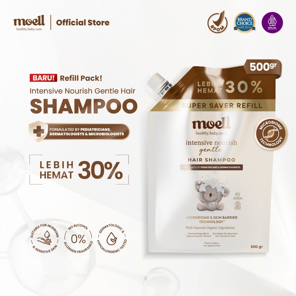 Moell Gentle Shampoo Kemasan Refill 500gr- Sampo Bayi Anak Dengan Calendula Oil - Kulit Kepala Sensi