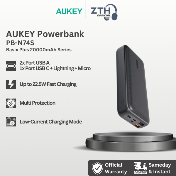 Aukey PB-N74S Powerbank 20000mAh 18W 22.5W 3 Port USB Type A & C