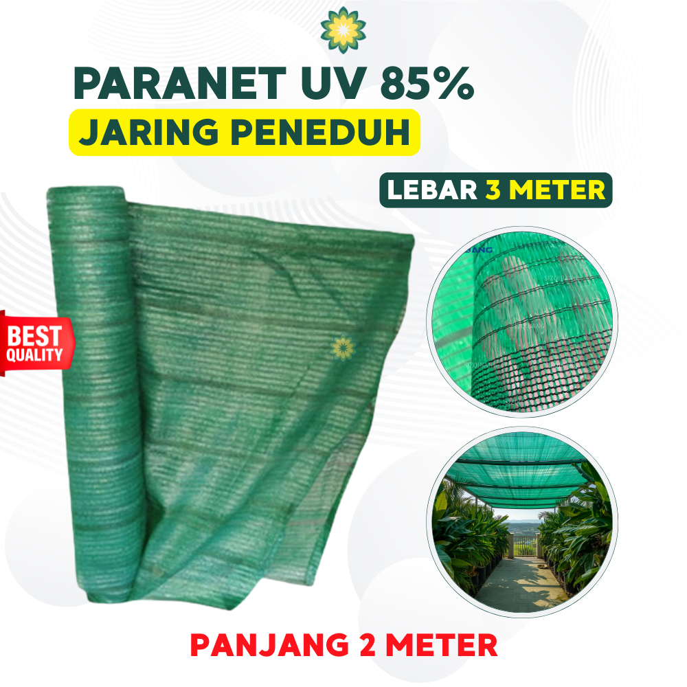 Paranet Hijau 85% Bahan Virgin Panjang 2 Meter x Lebar 3 Meter Peralatan Berkebun