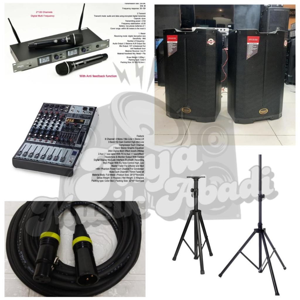 16)paket 1 set speaker dusenbreg, mic wireless ashley, mixer ashley,jack kenon cewe cowo 10 meter (2