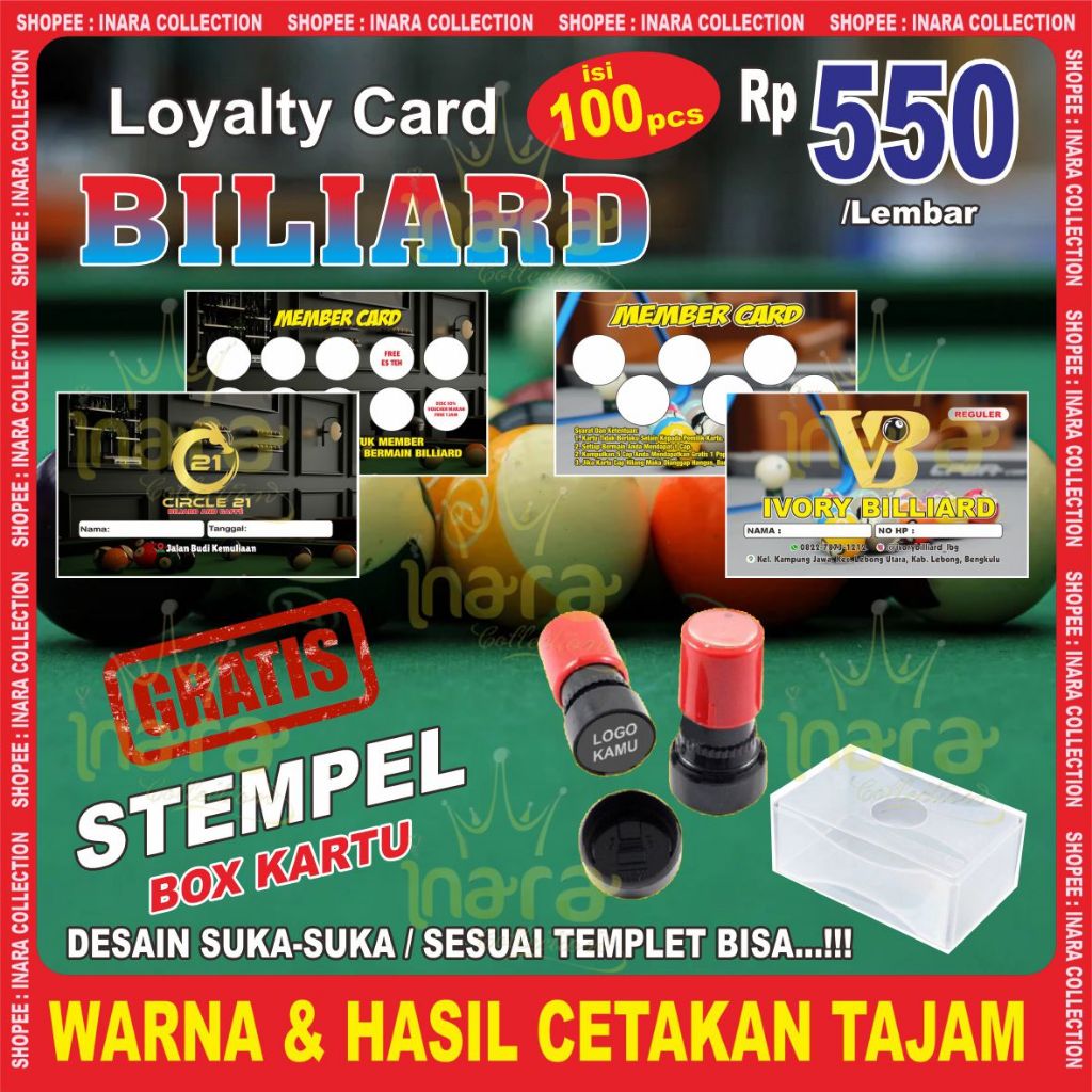KARTU MEMBER | LOYALTY CARD BILIARD  | LOYALTY CARD BILIARD (100pcs)