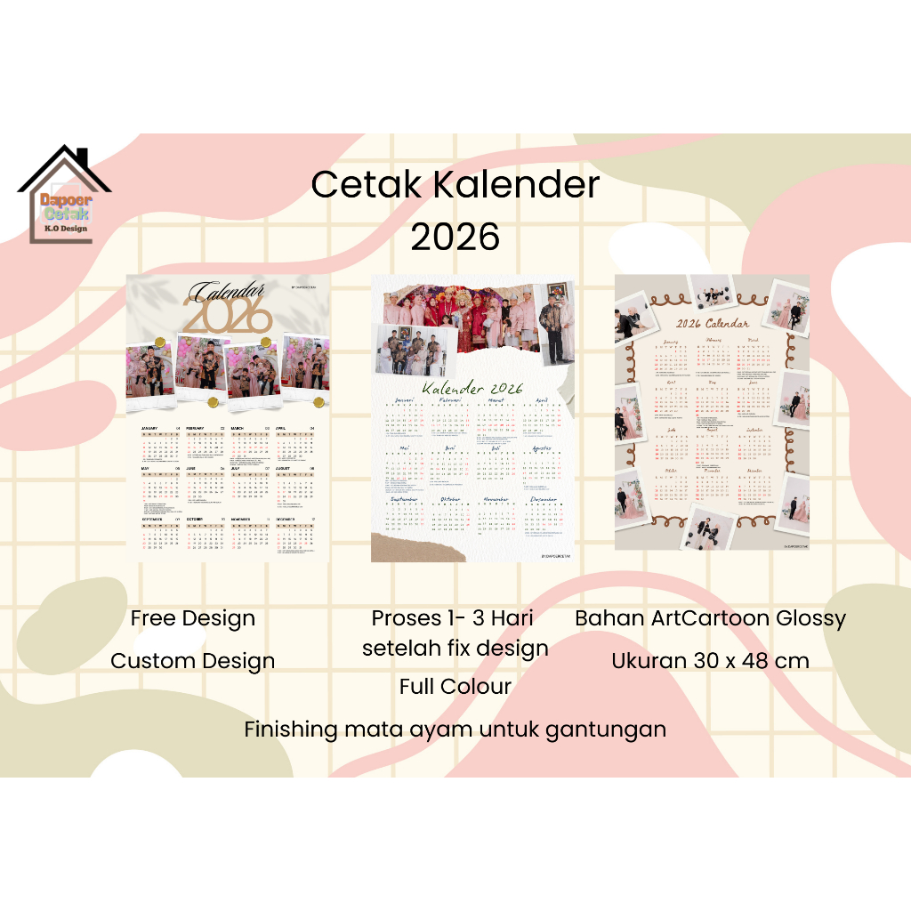 Kalender Poster 2026 Custom Foto Kalender Aestetic Custom Foto Tahun 2026 Lengkap