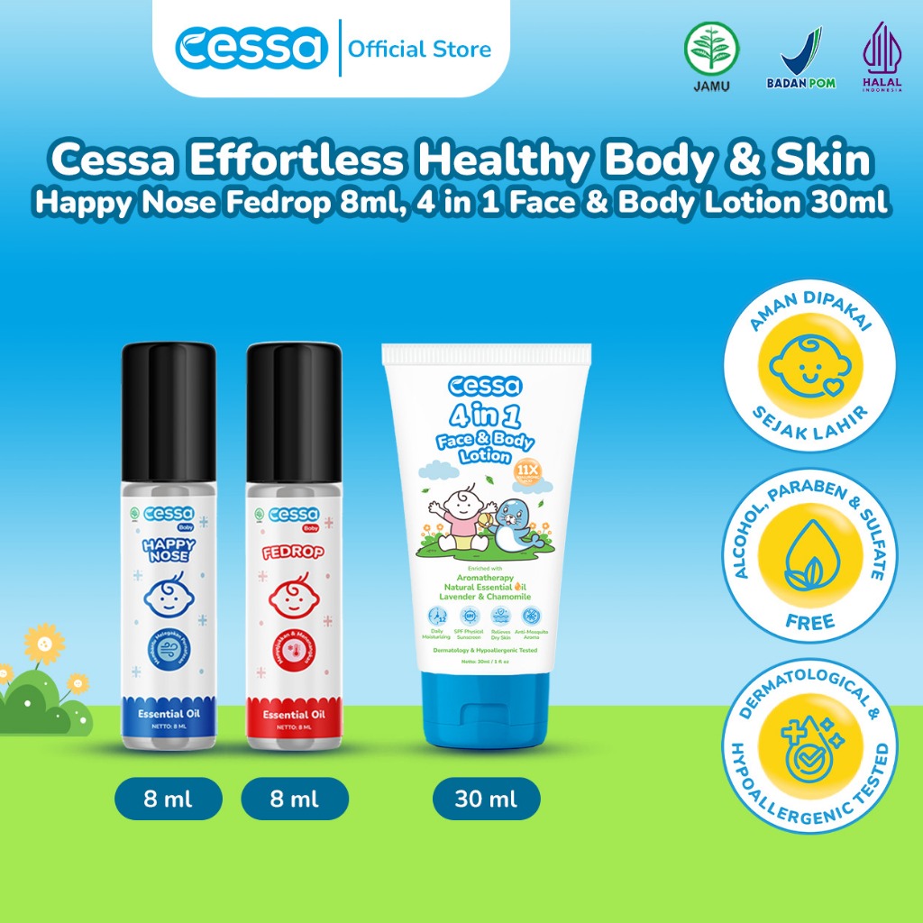 Cessa Effortless Healthy Body & Skin - Happy Nose Fedrop 8ml + 4 in 1 Face & Body Lotion 30ml